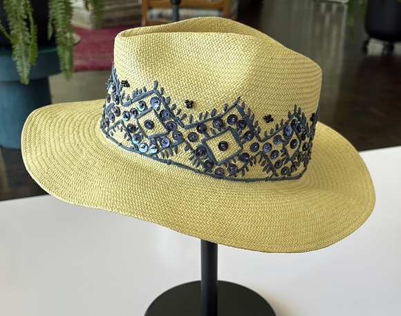 Tory Burch Beaded Straw Fedora - Picture 1 of 6